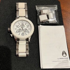 Nixon Silver and White Chronograph Watch